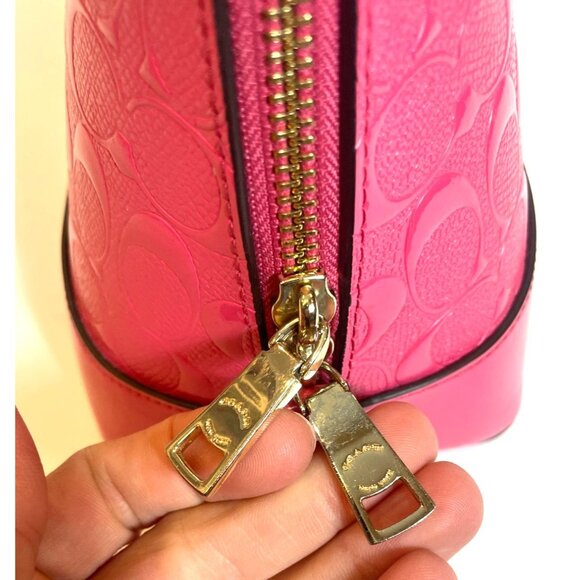 Coach Sierra Debossed Patent Leather Satchel In Dahlia Pink With Crossbody Strap - Picture 11 of 14